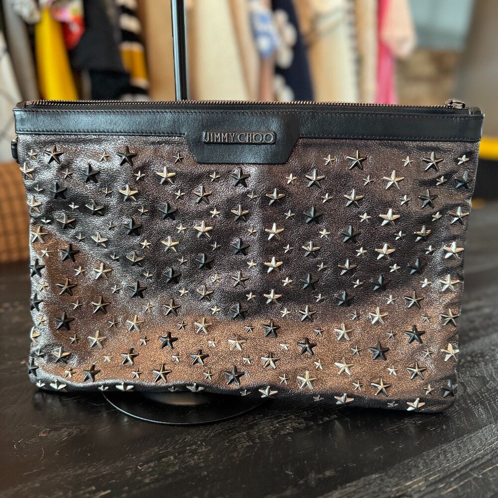 Jimmy Choo Dark Gray Star Studded Clutch